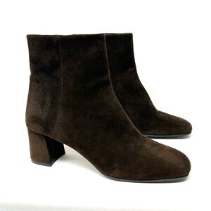 Prada Brown Suede Chunky Heel Booties 9 / 39 Ankle Boots Zip Up Square Toe